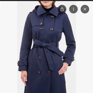London Fog Navy Belted Trench Coat Petite XS
